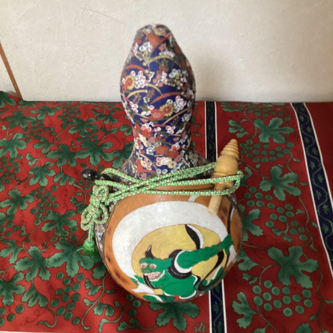 飾物　　瓢箪細工　【　風神雷神　】　　台座　【　蔦　細工　】工芸品　　稀有品