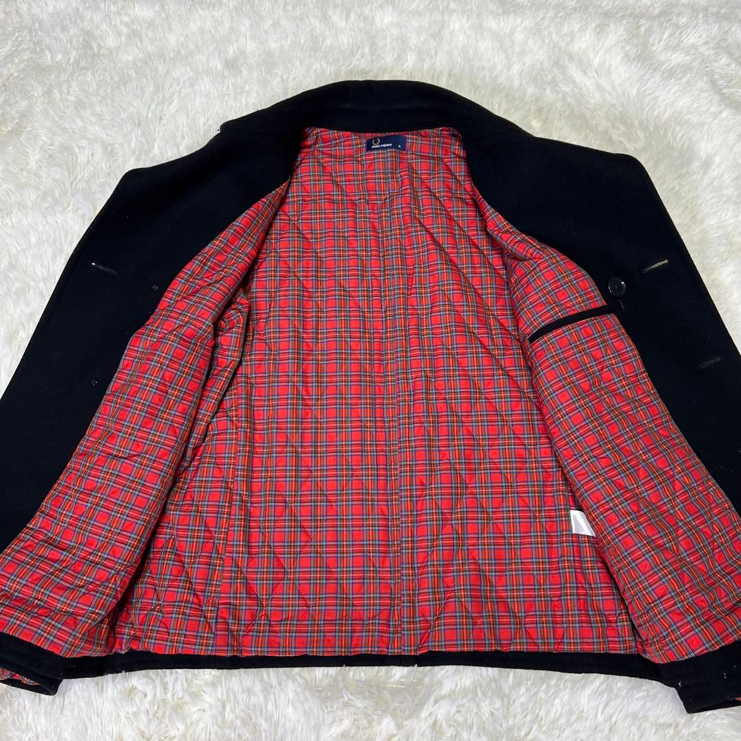 大きめ 美品✨️フレッドペリー Pコート 裏地 総柄 チェック XLダークネイビー