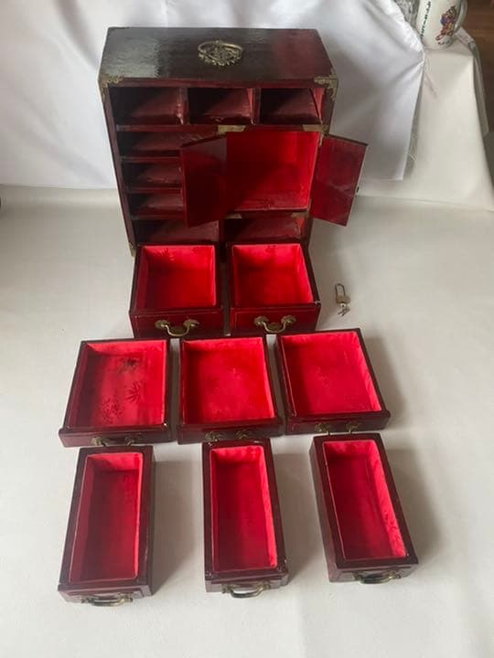 手付き 小型 箪笥 小引き出し 理療家具様式 中国式 船箪笥 掛硯