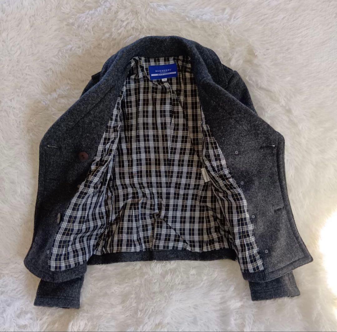 【バーバリー ブルーレーベル】Pコート 銀ボタン ノバチェック ダブル 36