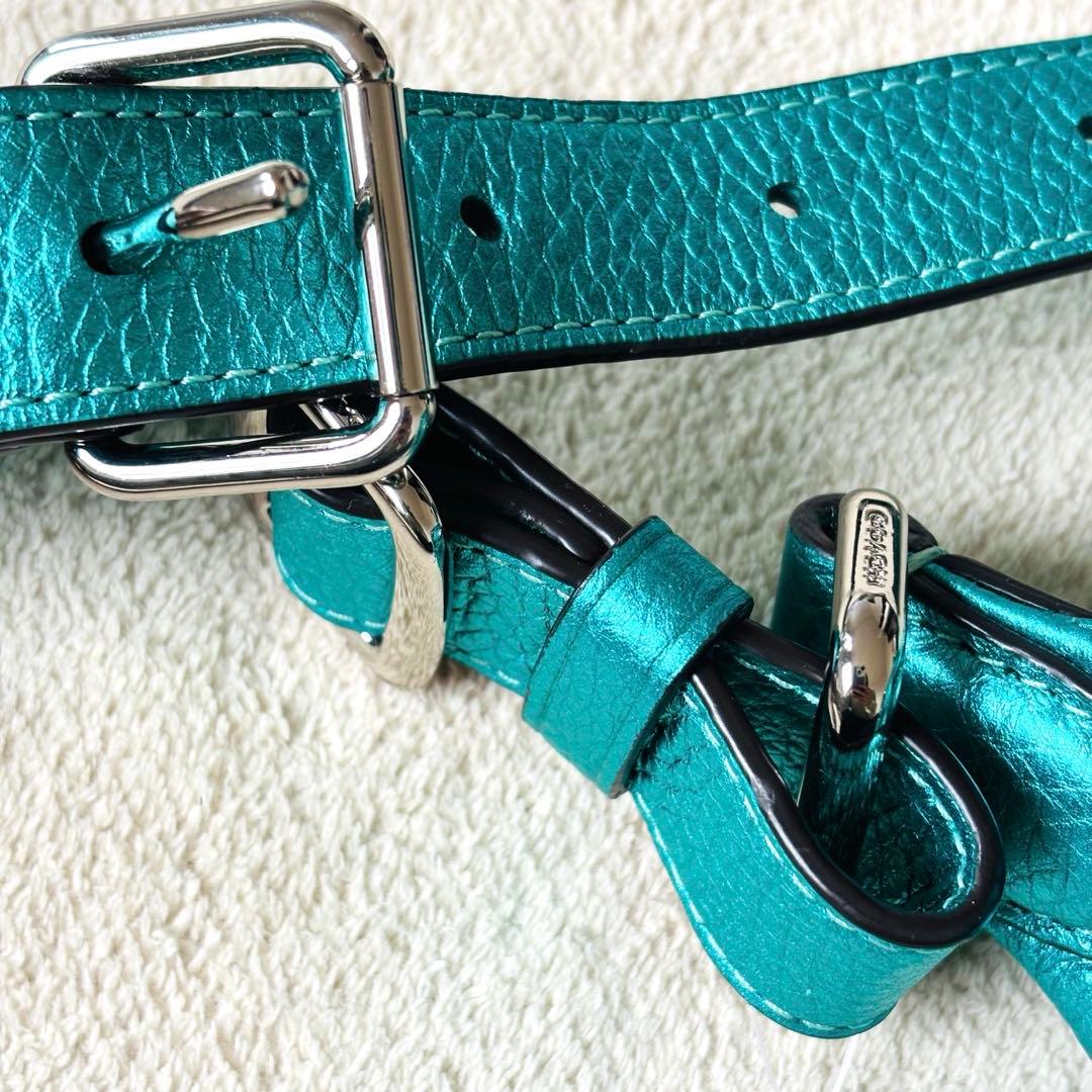 【新品未使用】COACH メタリックレザー シボ革 ボディバッグ グリーン