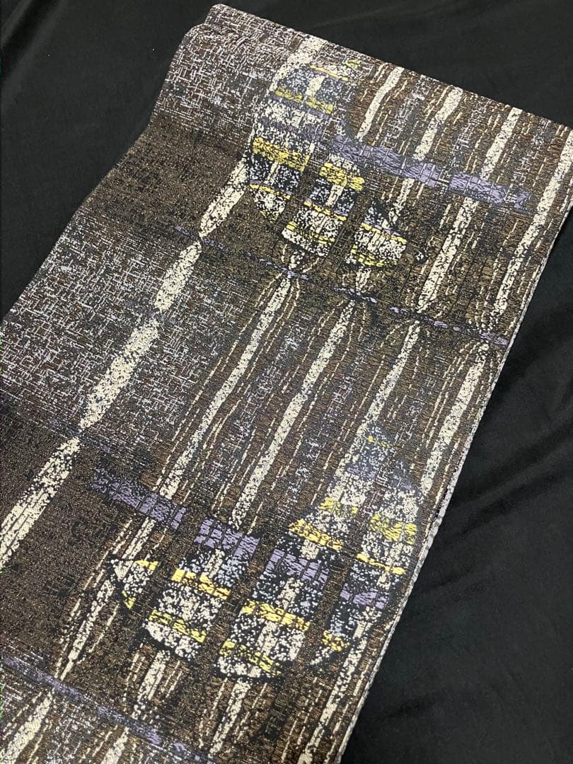 リバーシブル 袋帯 六通柄 正絹 欧風華文 縦縞 月 未使用 イ6179