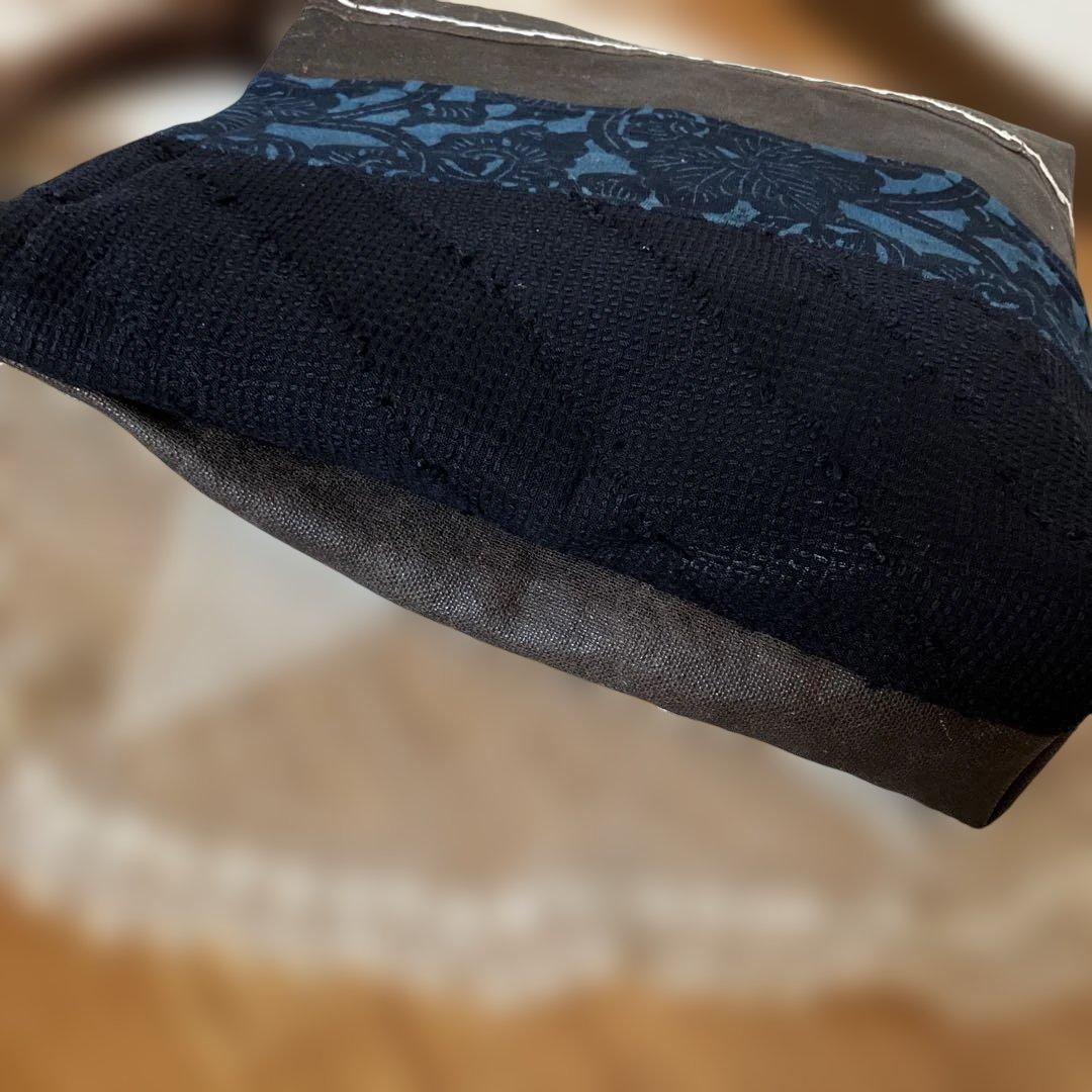 柿渋染め酒袋庄内刺し子型染め古布手彫り木製持ち手トートバッグ手作りリメイク