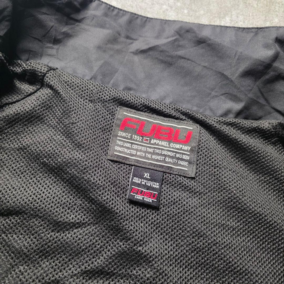 90sFUBUフブナイロンジャケットy2kヒップホップB系刺繍ロゴブラック黒XL