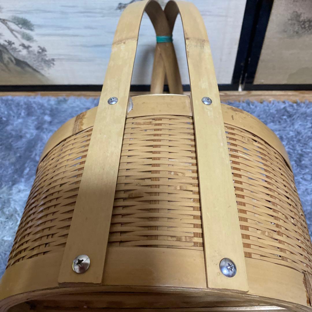 レトロ　竹細工♡ 竹籠　蓋付き　工芸品　バスケット　竹細工
