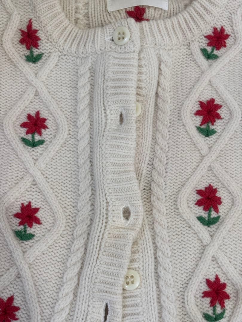 HOLIDAYホリデイフラワーニットカーディガン長袖ウール花柄刺繍ショート丈