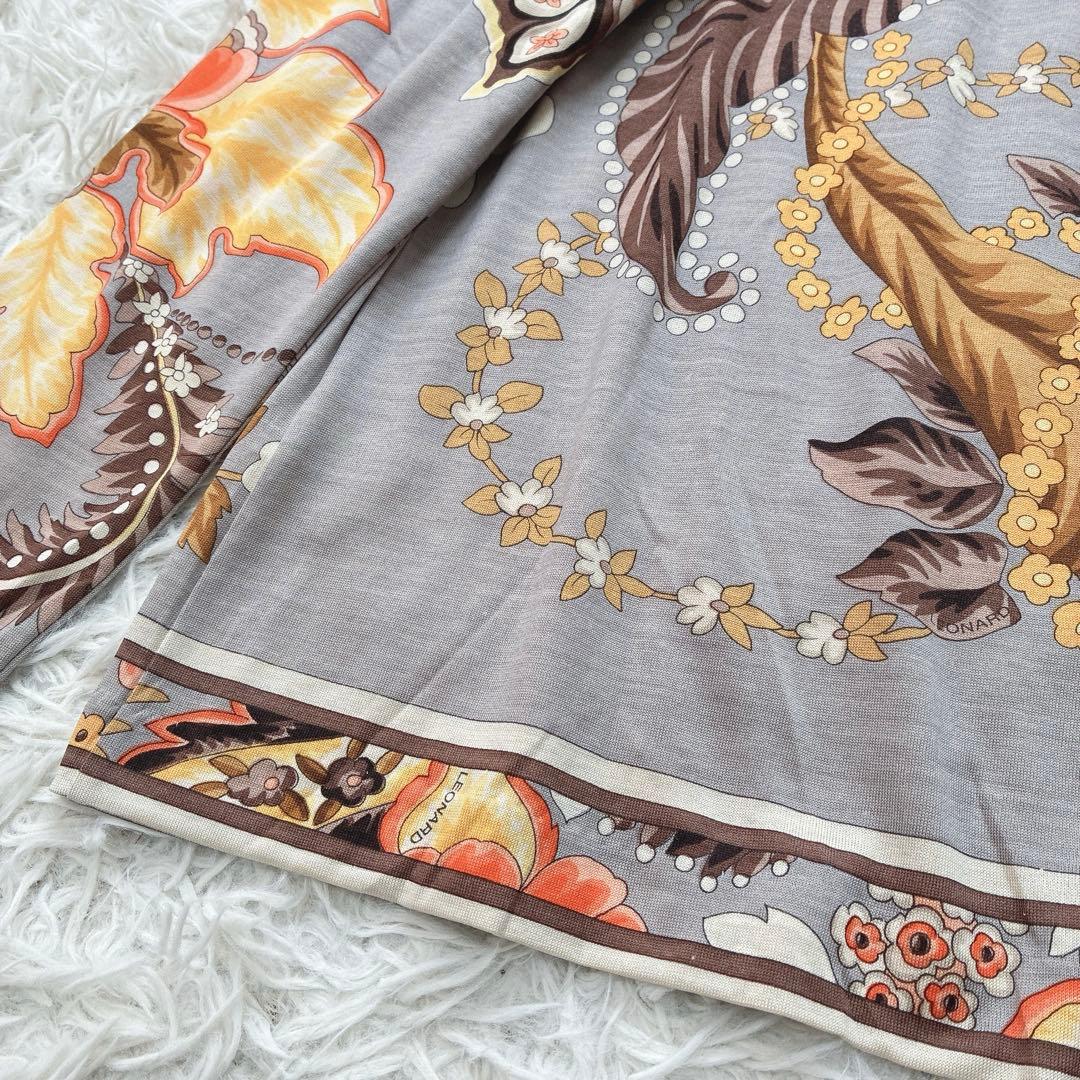 LEONARD レオナール シルク ウール 花柄 トリム 長袖シャツ ブラウス