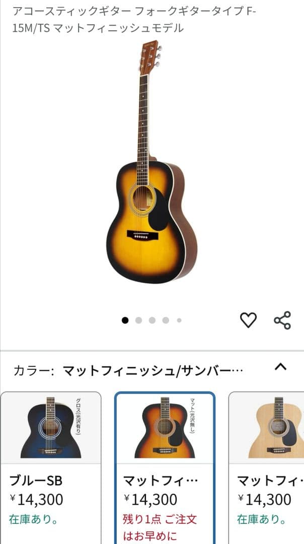 HONEY BEEハニービー　ギター　F-15M/TS マットフィニッシュモデル