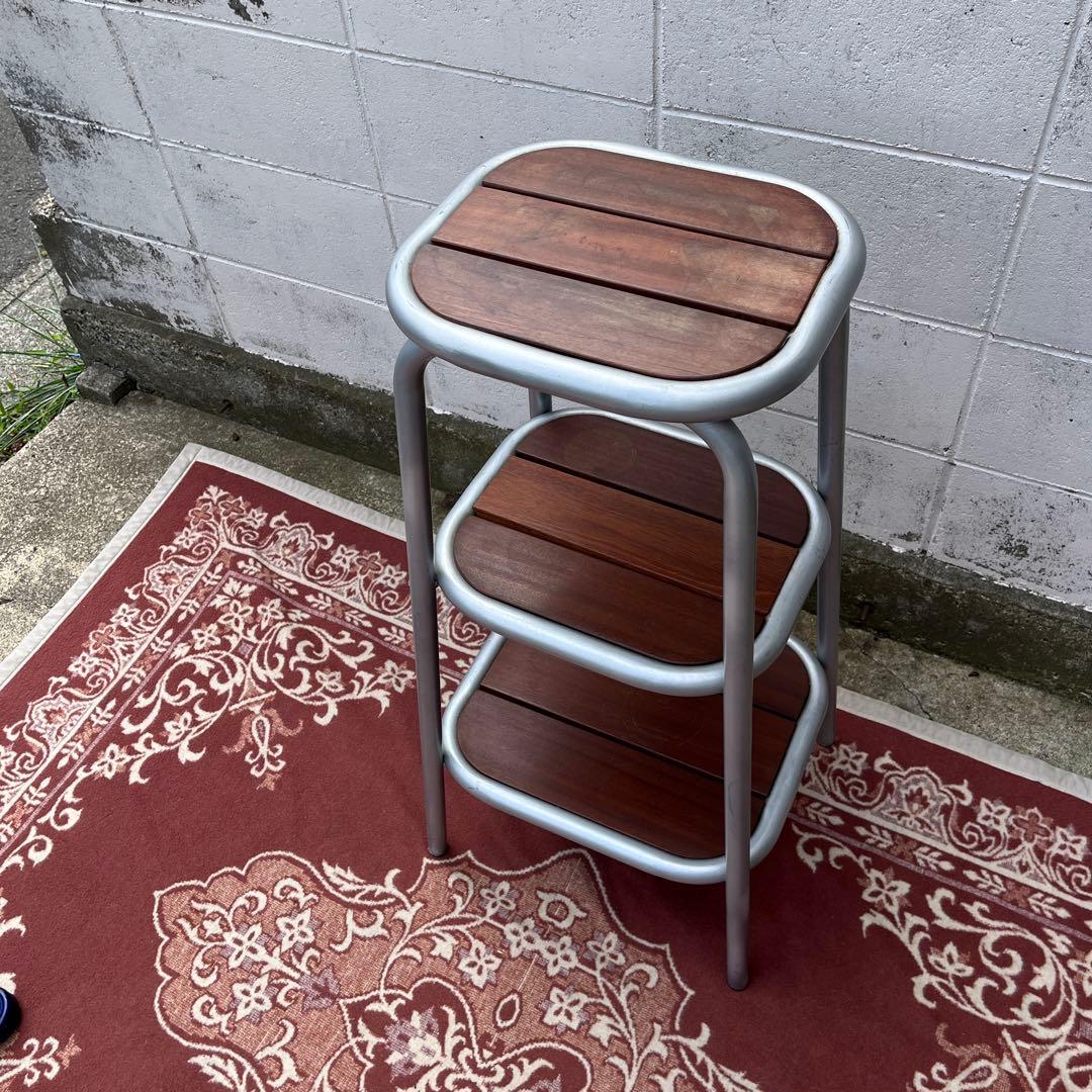 高強度 古家具◾️パイプフレーム×木製天板 3段 飾り台 ディスプレイ台 花台