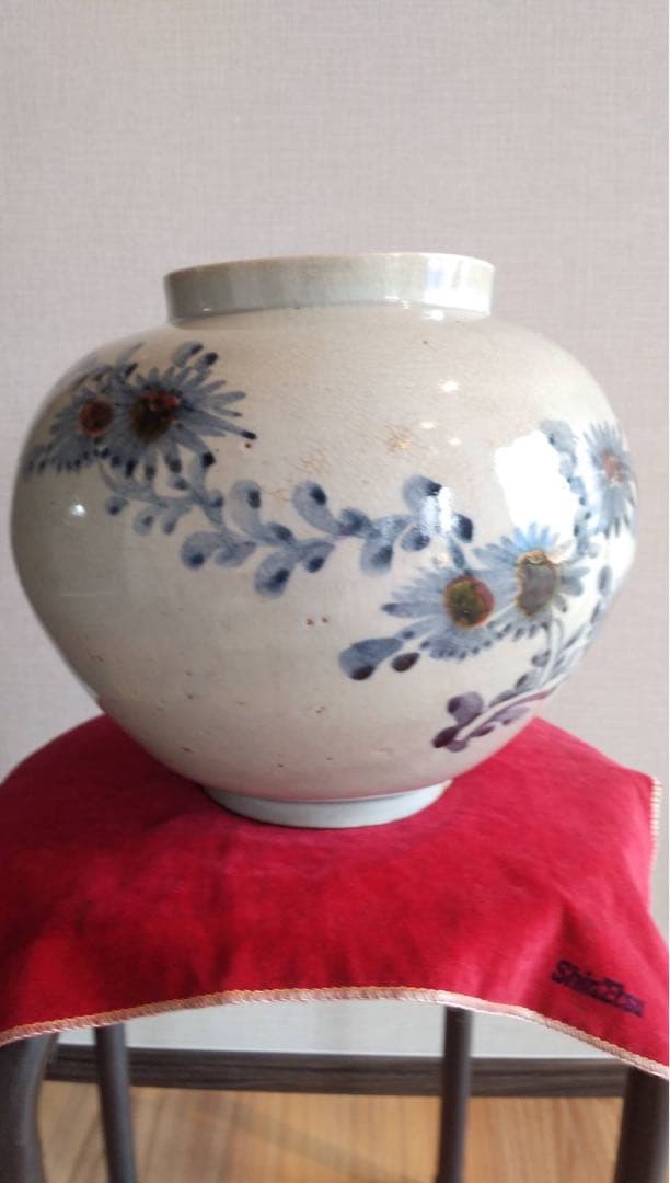 李朝辰砂染付壺