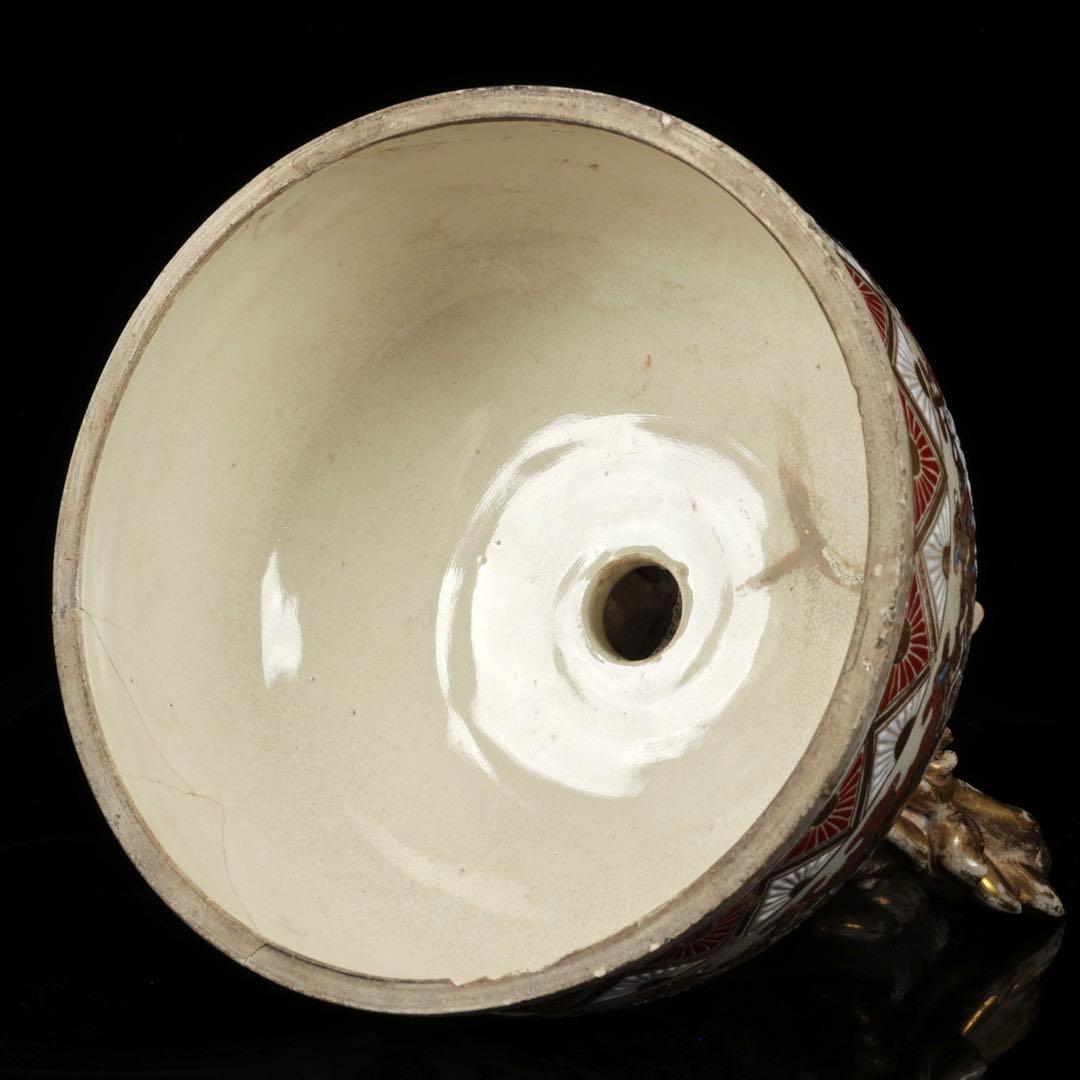 【極上薩摩焼】特大金襴手色絵 獅子 香炉 飾壺 陶器 骨董 古美術 アート 花瓶