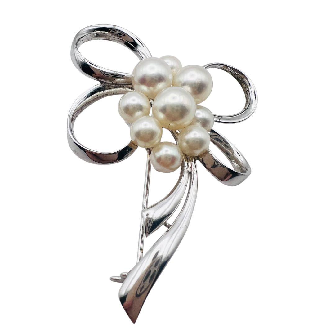 美品　ミキモト　あこやパール　真珠　9粒　シルバー　フラワー　ブローチ