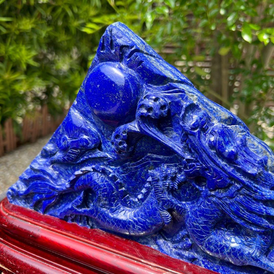 新年開運にも✨極上の逸品☆青龍✨ラピスラズリ 龍彫り 原石 天然石 置物 一点物