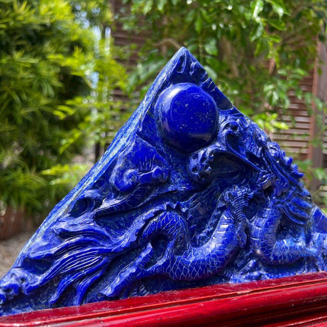 新年開運にも✨極上の逸品☆青龍✨ラピスラズリ 龍彫り 原石 天然石 置物 一点物
