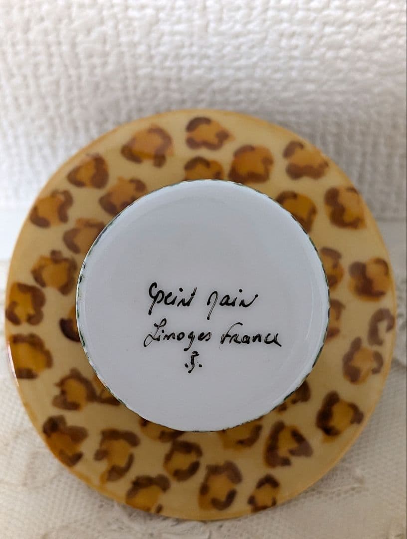 limoges ボックス 小物入れ 豹柄 帽子に羽根飾り ヴィンテージ 磁器