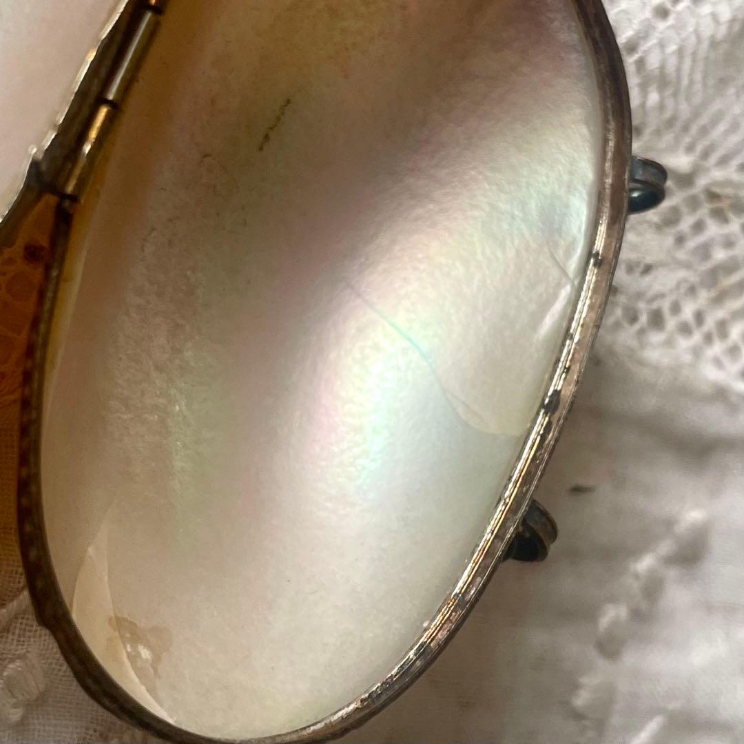 チェーン付きマザーオブパールロザリオケース大　フランスアンティーク　MOPドール