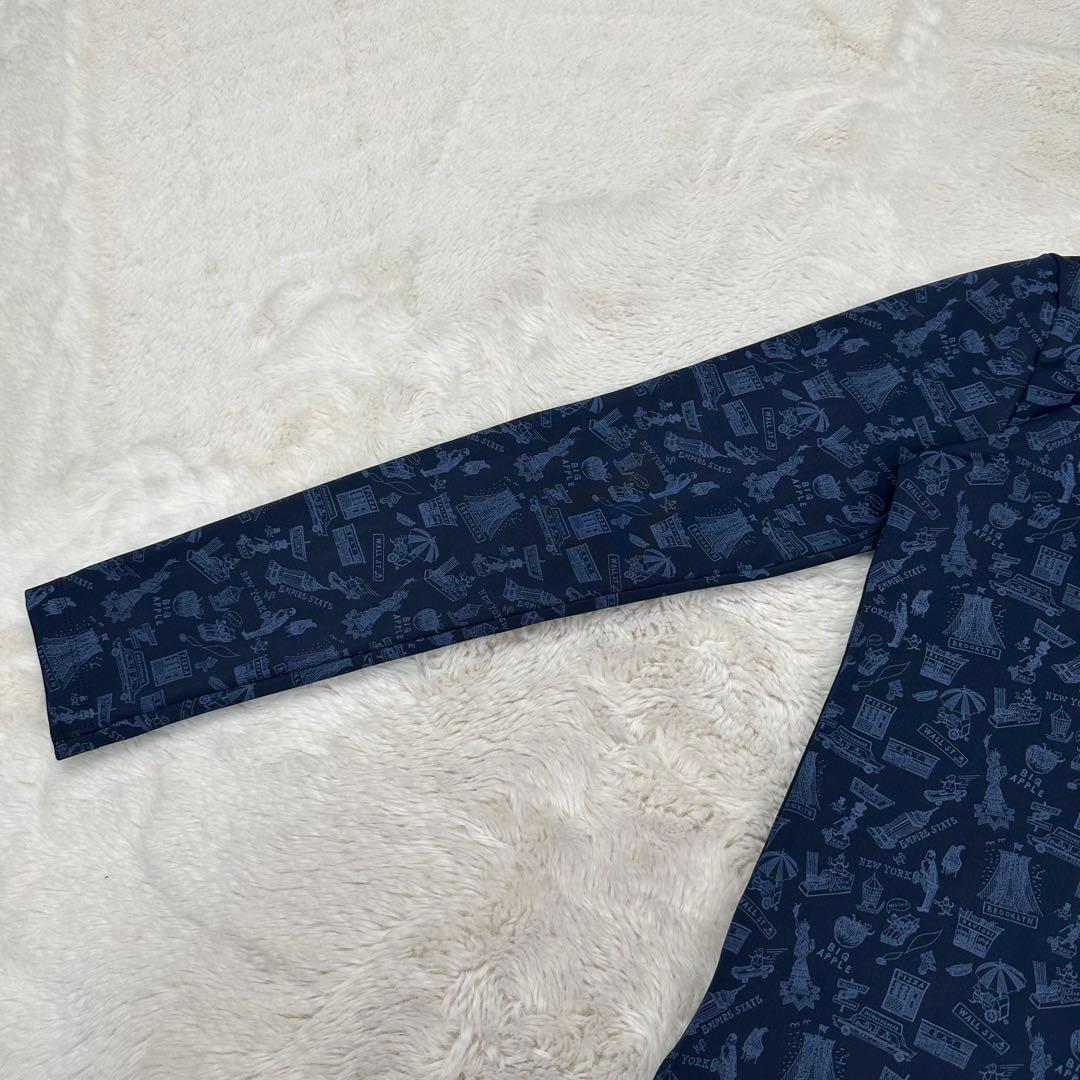 ✨美品✨マンシングウェア 西脇光重コラボ 防風 NY総柄 ハイネックシャツ 紺