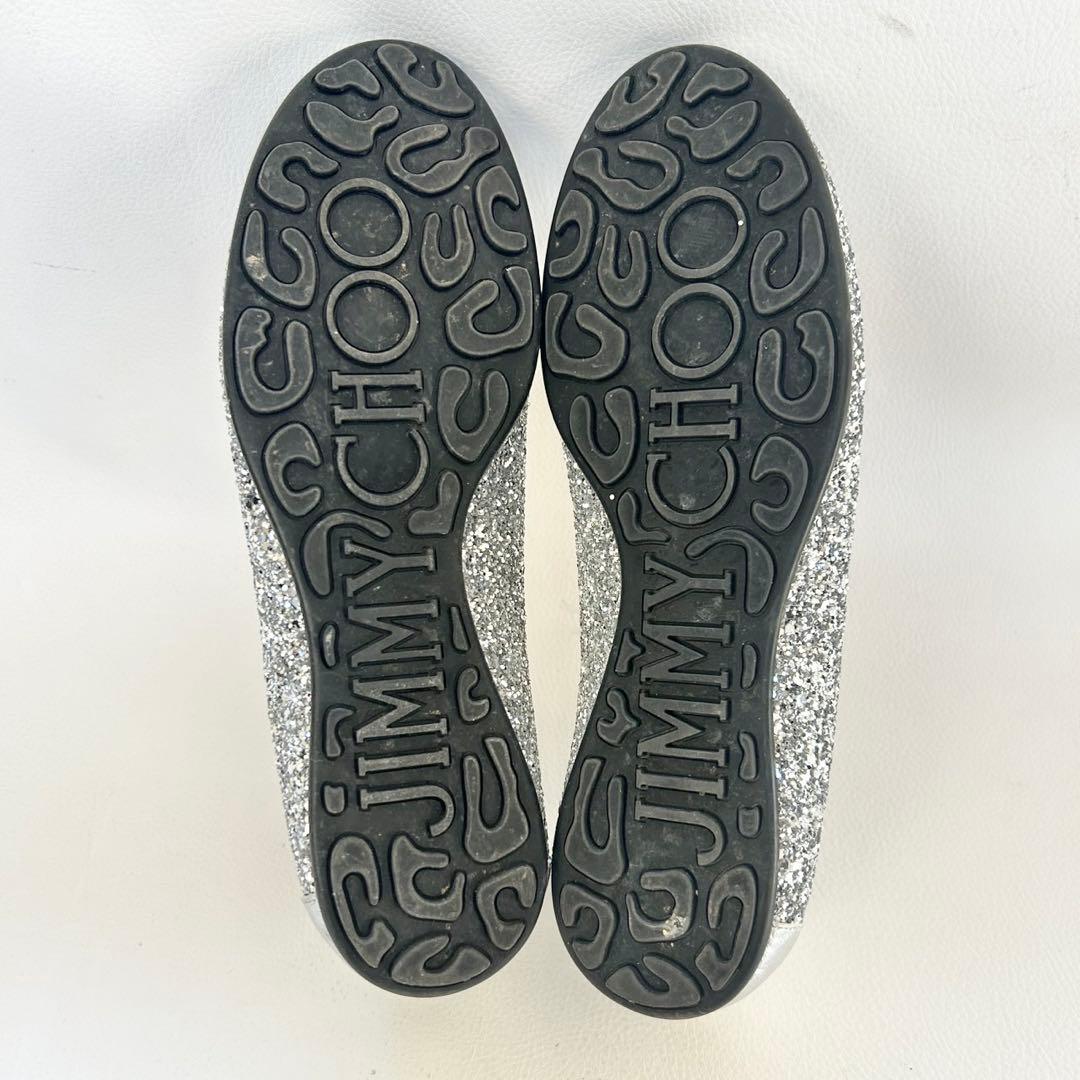 美品✨JIMMY CHOO グリッター フラットシューズ シルバー 37
