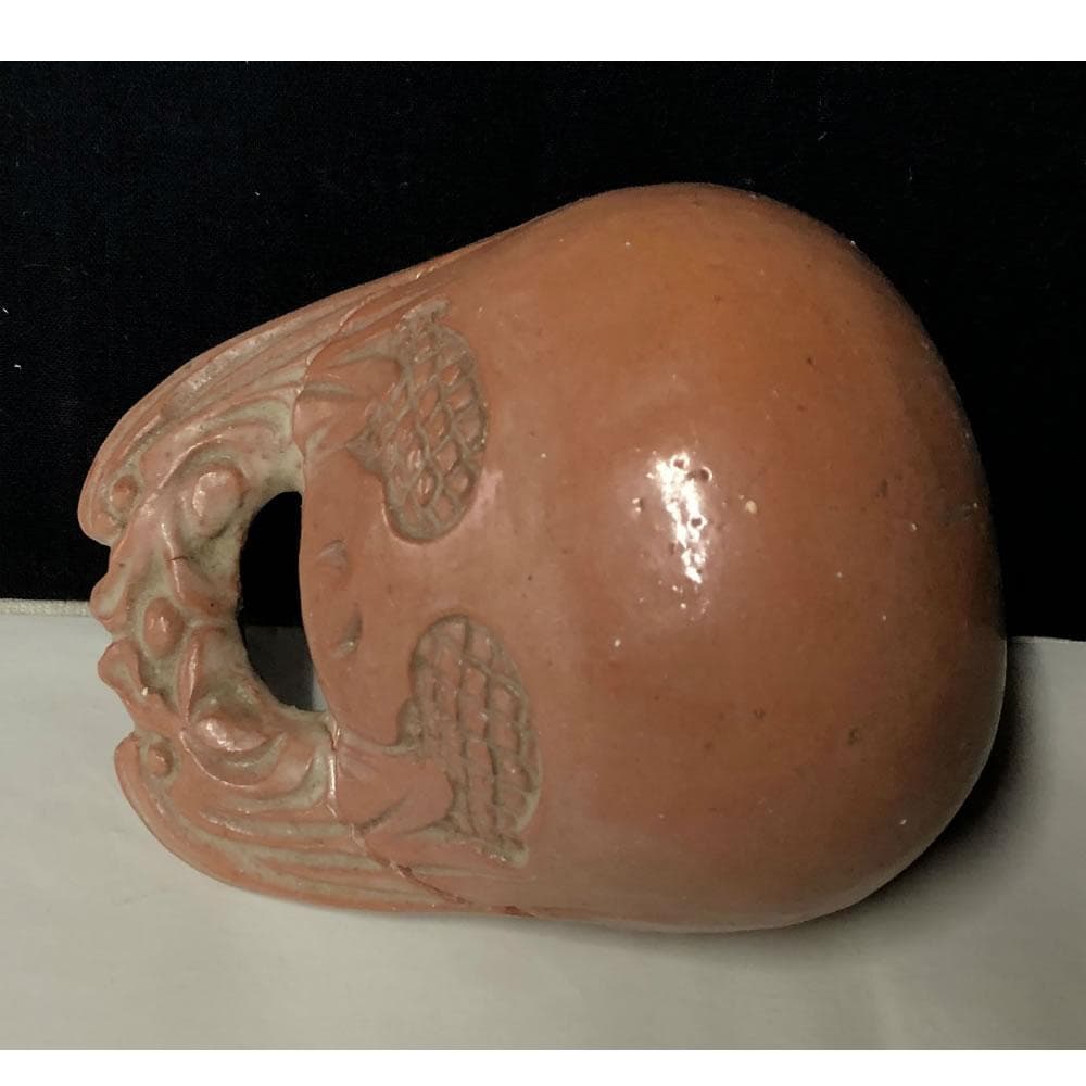 e1091 赤楽 木魚香合 在銘 共箱 香合 茶道具