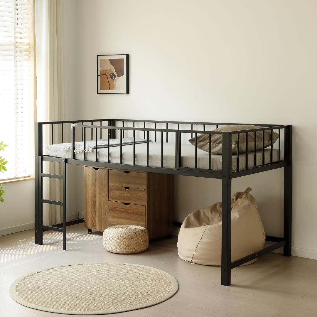 超人気！ロフトベッド（S） 高さ110cm下収納 省スペース BLACK