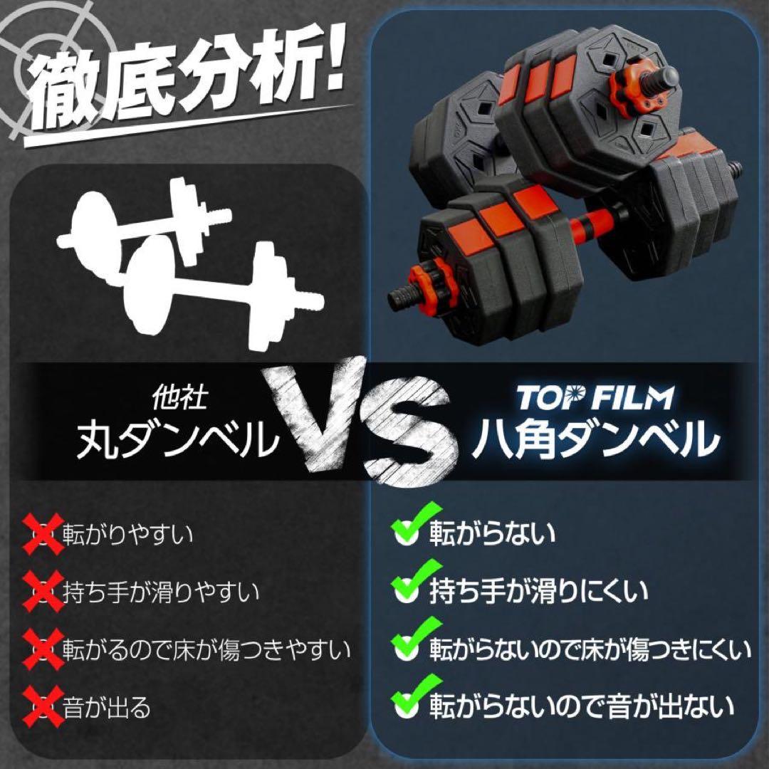 八角ダンベル 可変式 2個セット 合計40kg シャフト付き 転がり防止