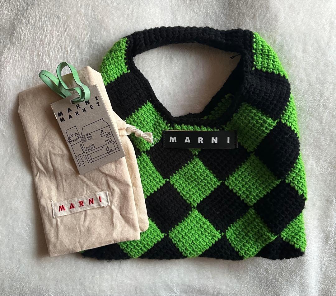 MARNI チェック柄トートバッグ グリーン/ブラック