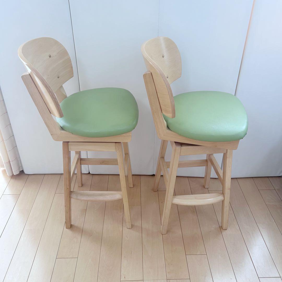 回転式ハイチェア　木製　曲木加工　天然木　無垢材　グリーン