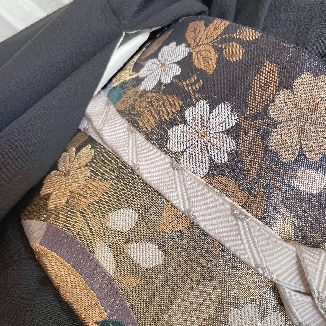 訪問着　フルセット　型染め風　四季草花　黒地　Q5