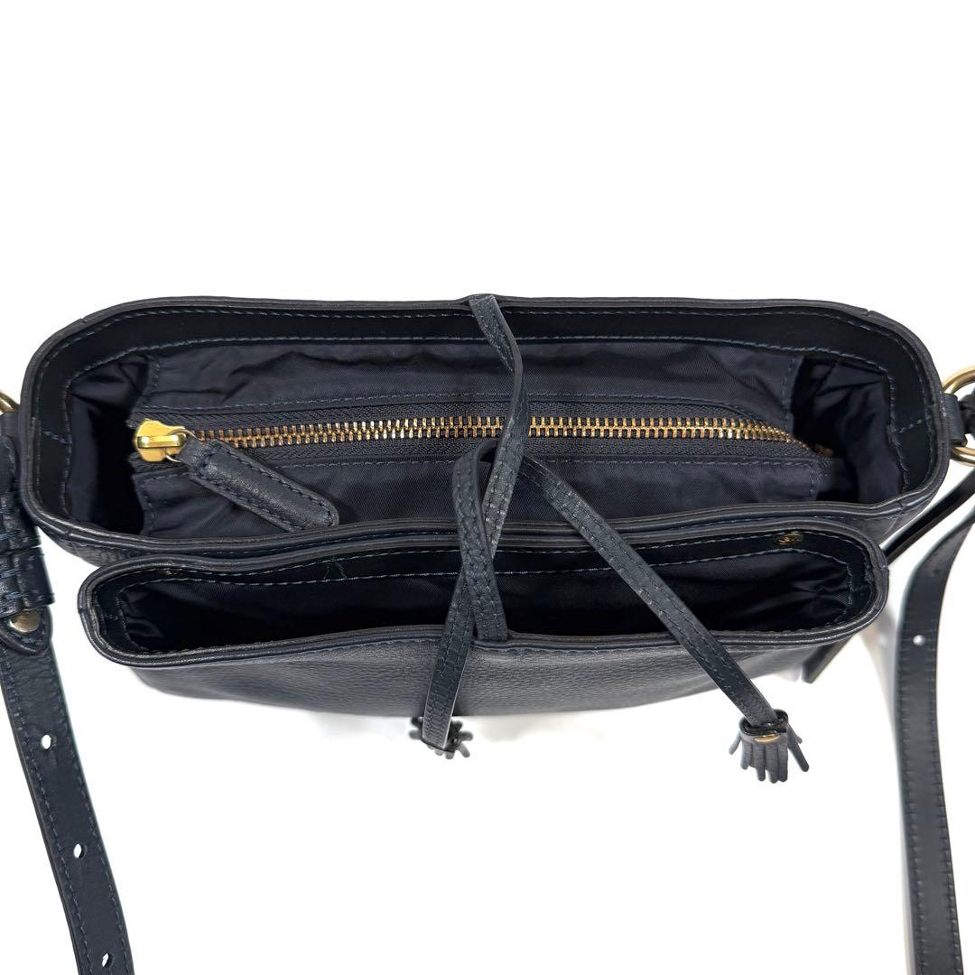 【未使用級】【近年】フェリージ　ショルダーバッグ　シボ革　タッセル　ネイビー