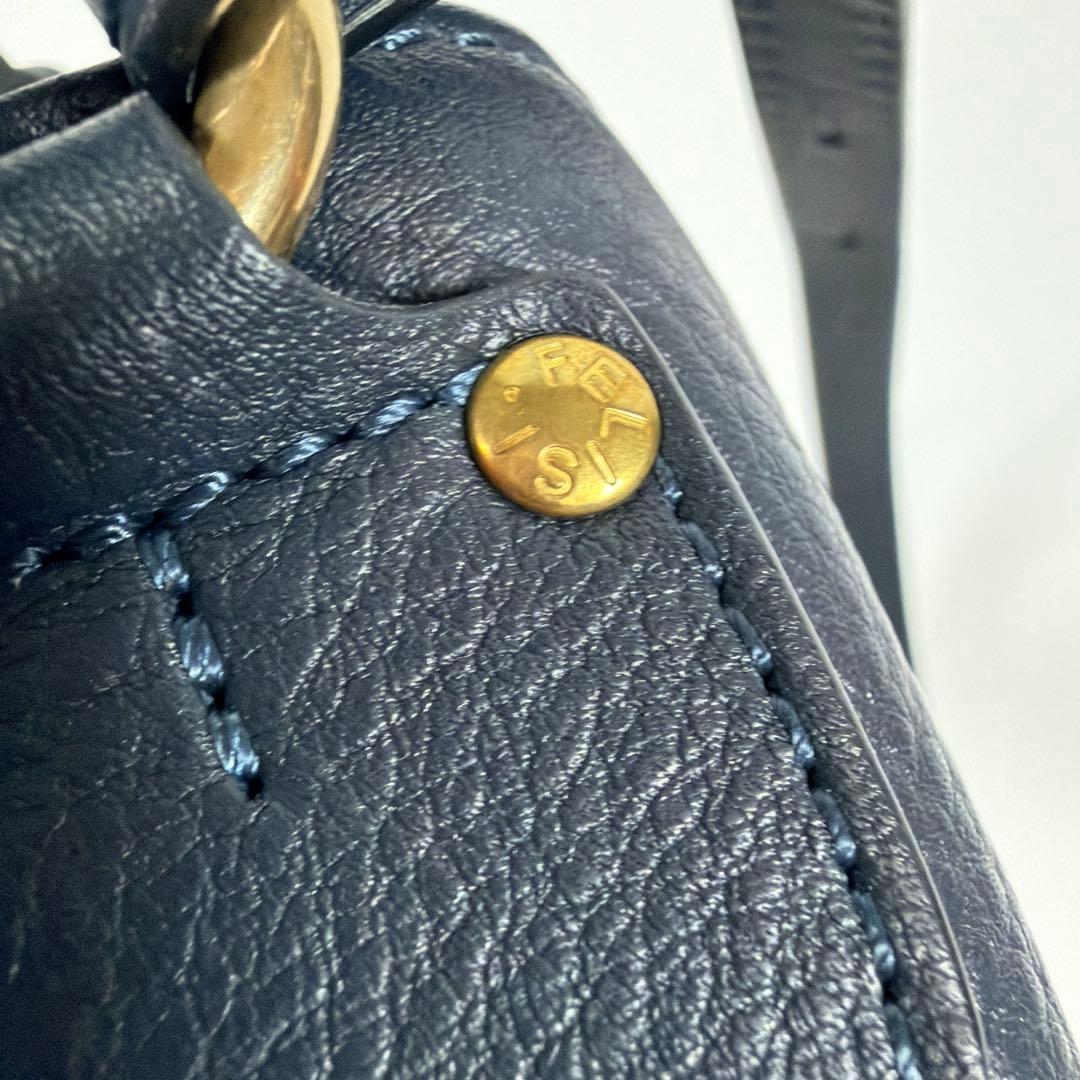 【未使用級】【近年】フェリージ　ショルダーバッグ　シボ革　タッセル　ネイビー