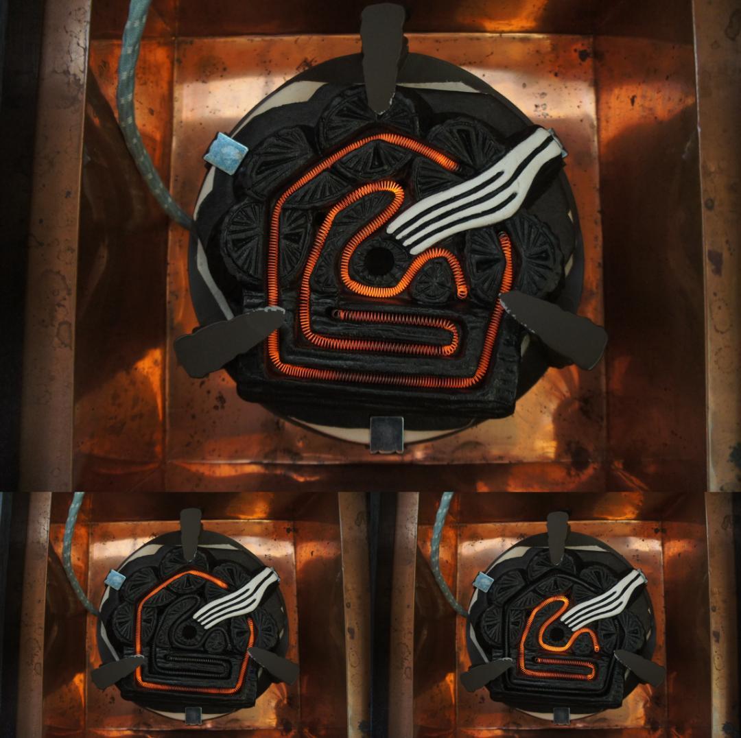 ☆本桐 七宝透かし置炉 在銘釜 唐銅蓋 置炉用600W電熱器 送料込み