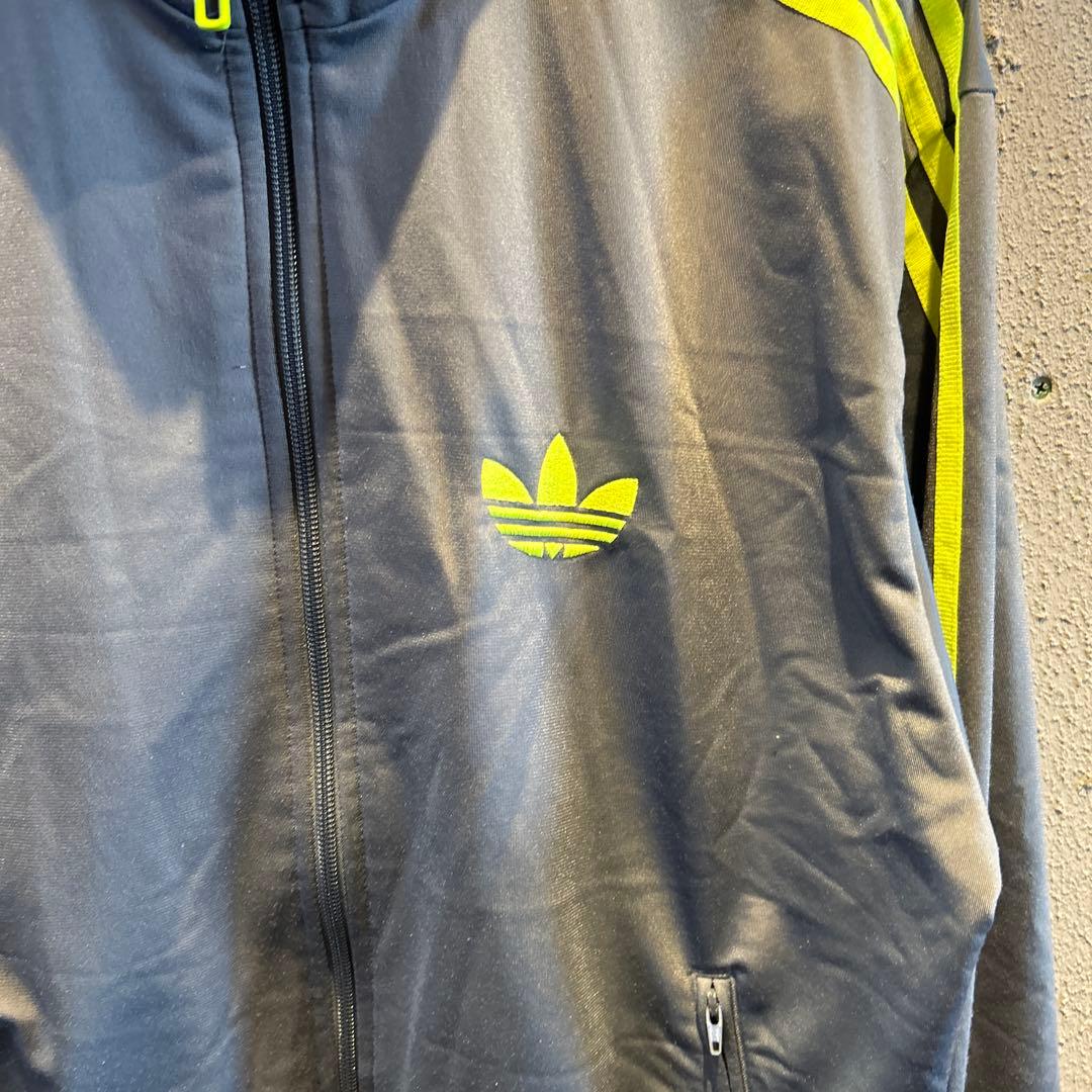adidas トラックジャケット　ファイヤーバード　グレー×ネオンイエロー　L