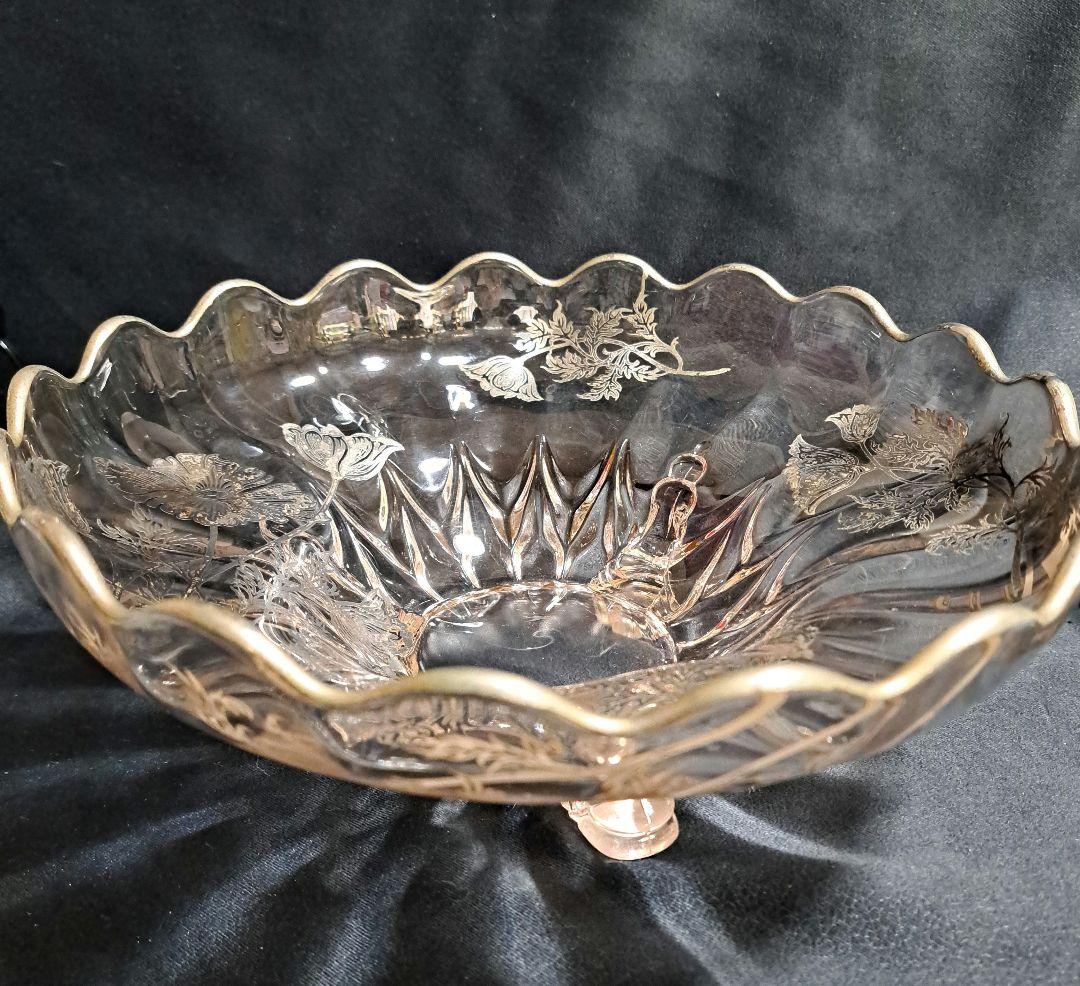 1930年代　アメリカ　シルバーオーバーレイ　ガラスのコンポート