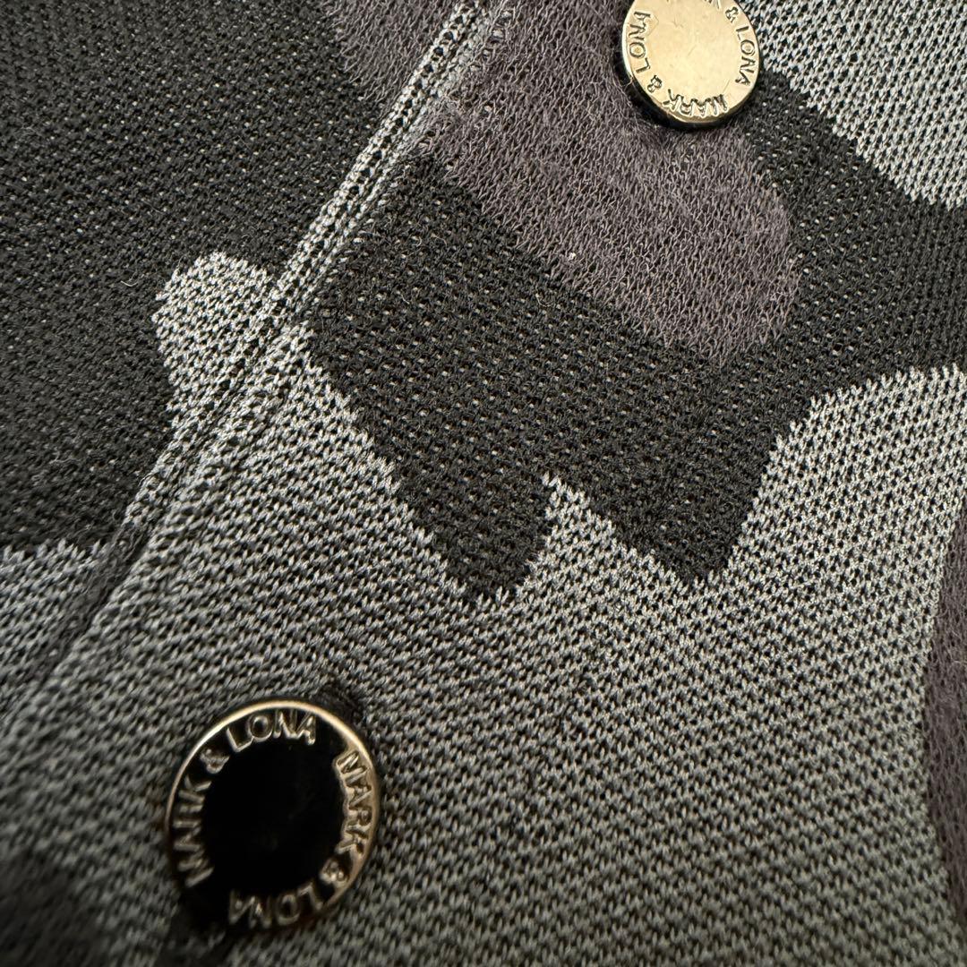 マークアンドロナ　ポロシャツ　黒　迷彩　総柄　グレー　S 美品　マーク&ロナ