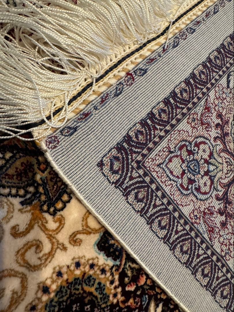 イラン製 ペルシャ絨毯 カシャーン 優雅な艶　高密度 クリーム×バーガンディ