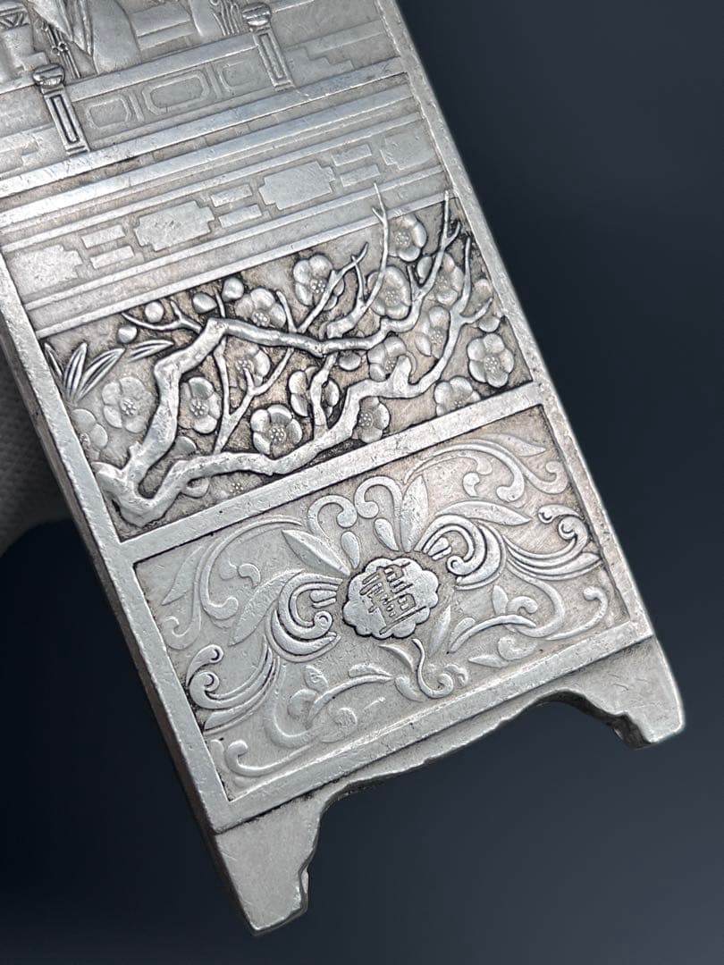 中国美術　琴棋書画4枚セット　文鎮　金属工芸　浮彫　刻印あり　厚重　コレクション