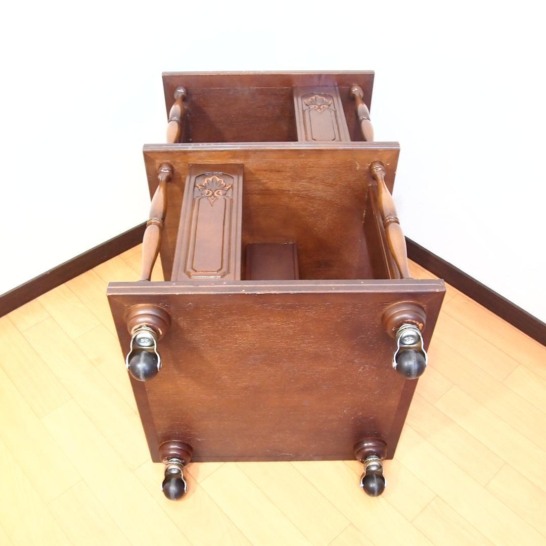 【良品】徳田家具 TOKUDA アンティーク調 キャスター付ブックスタンド/本棚