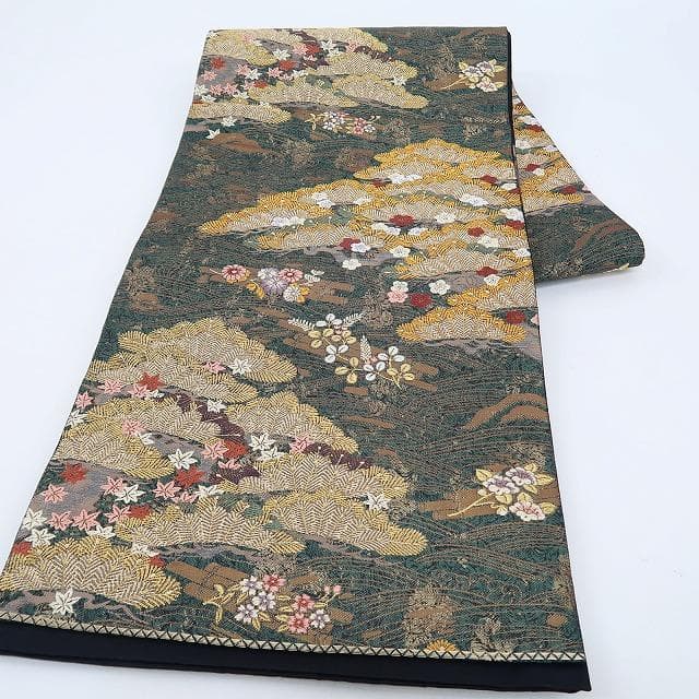 新品 正絹 着物“波に乗って舞い上がる松に梅、花筏☆”袋帯 L-20