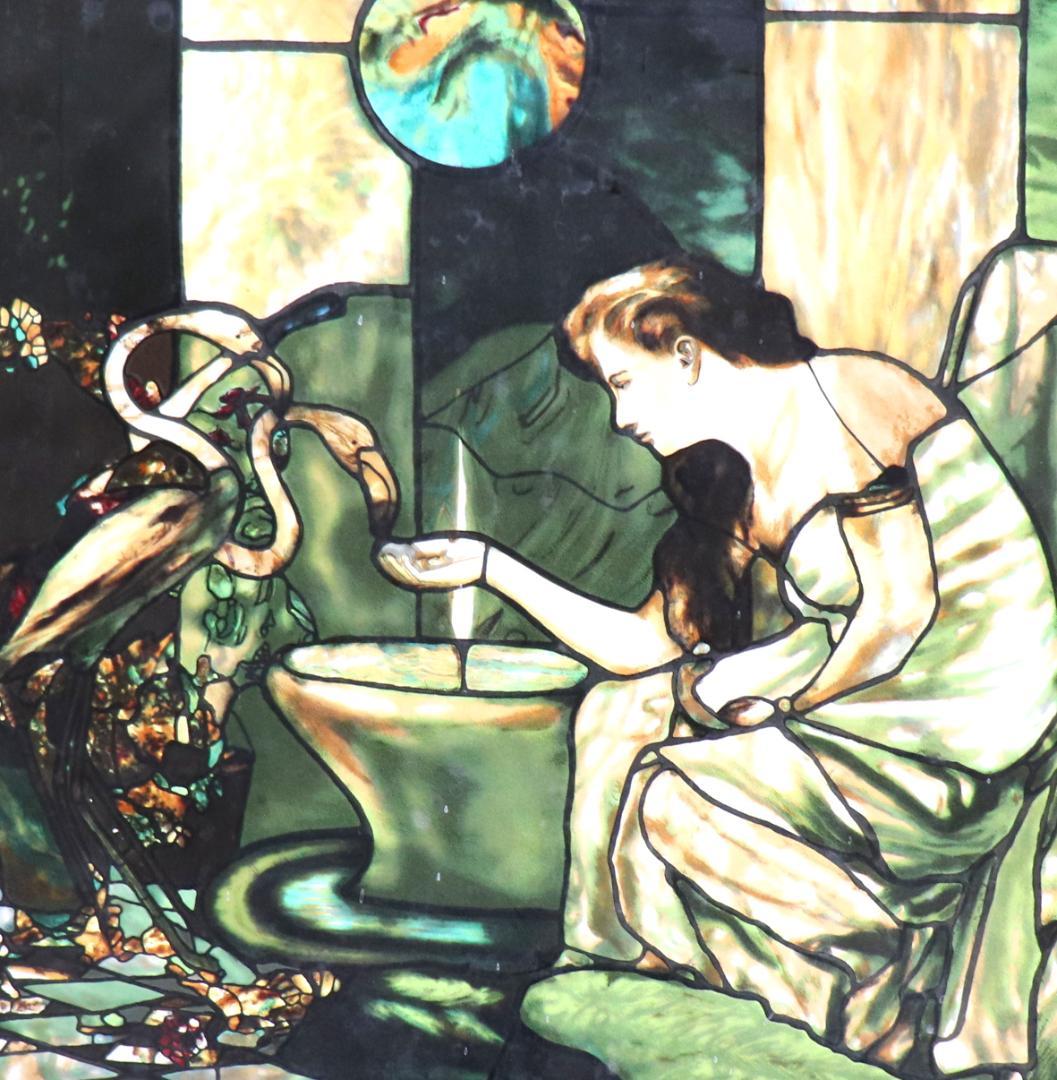 ティファニー ヴィンテージステンドグラス フラミンゴと女性 グラスマスターズ