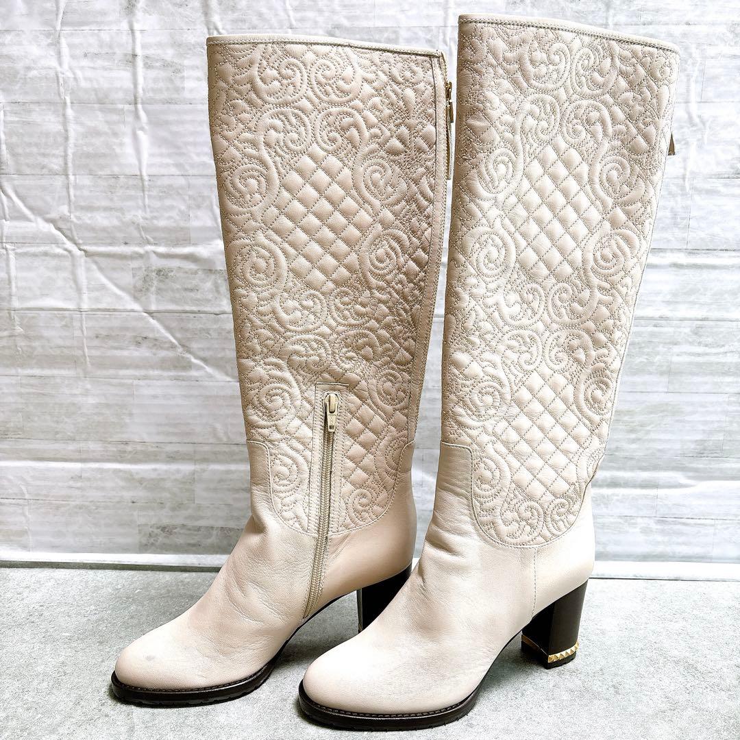 グラツィア ロングブーツ レザー 23cm イタリア製 サイドジップ ピンク