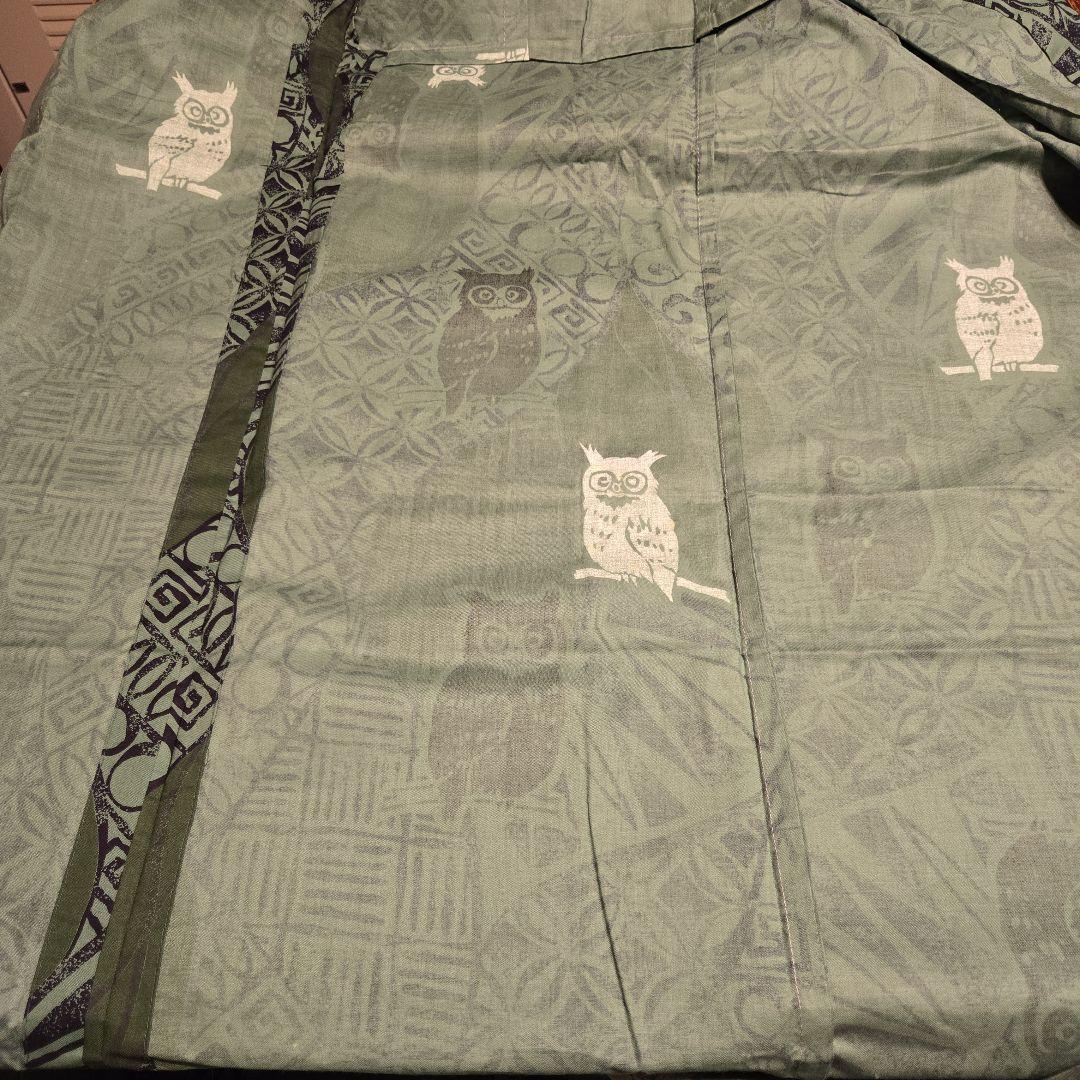 個性的　浴衣　トールサイズ　日本製　フクロウ　ふくろう　アジアンテイスト　緑系