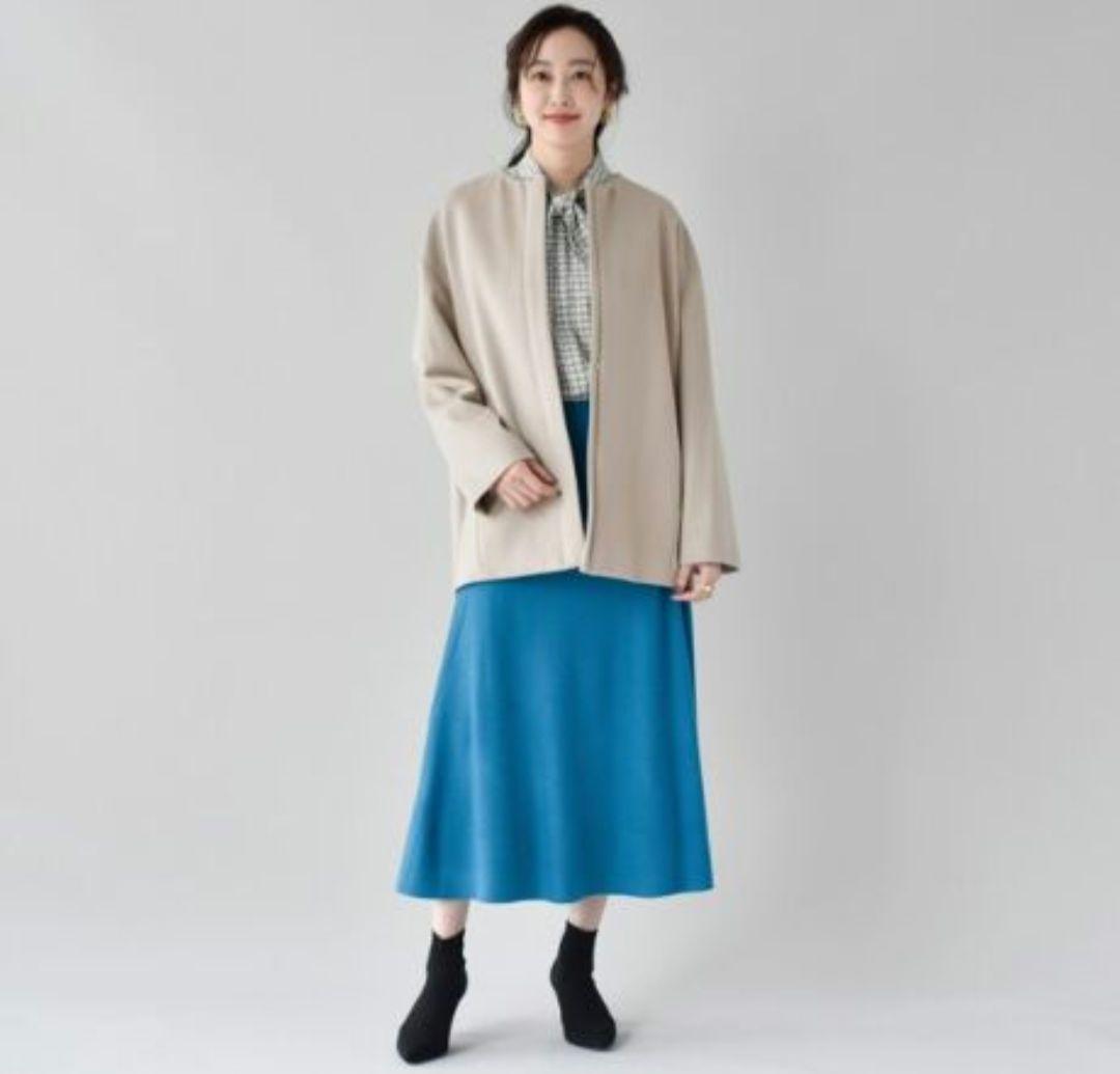 極美品 UNTITLED ミドル丈 カシミヤ混 ノーカラー コクーン コート