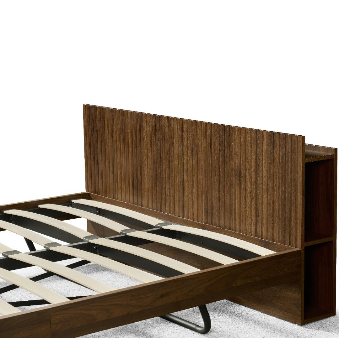 【新作】ベッド シングル ウォールナット色 収納付き コンセント付き USBポー
