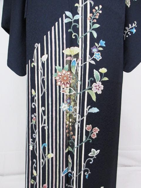 新品同様！アールデコ柄＊手描き＊濃いネイビー＊高級＊訪問着＊１５８ｃｍ＊裄６６