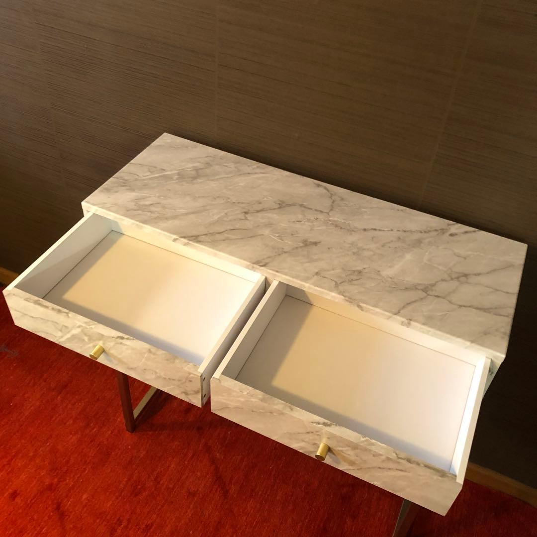 送料無料　コンソールテーブル　引き出し付き　大理石柄　ホワイト　ゴールド　飾り棚