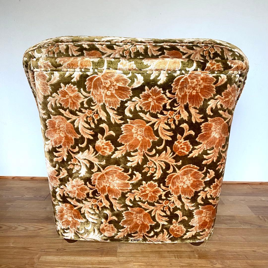 昭和レトロ オールド カリモク 金華山 1人掛け ソファー 花柄 ベロア ②