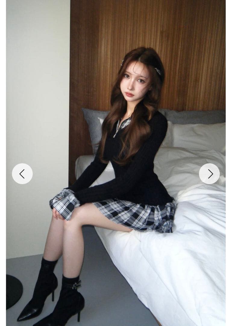 新品タグ付き Randy カービーニットチェックドッキングワンピース ブラック