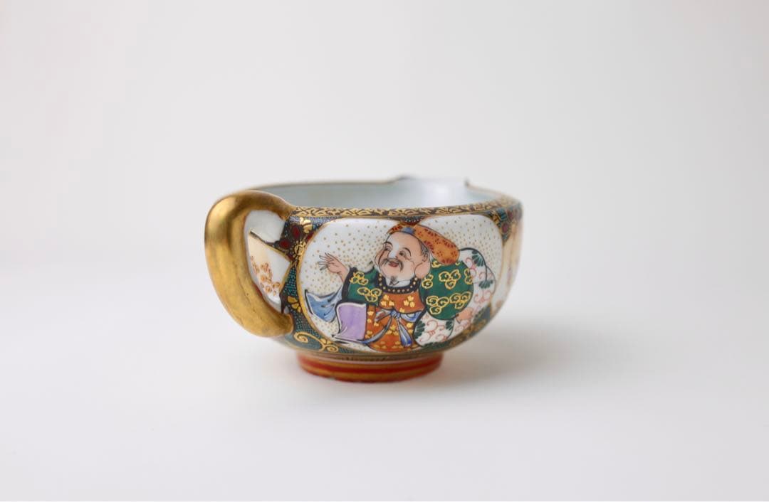 九谷焼　寿老人　細密絵　青海波　七宝図　青粒　煎茶器　急須　茶碗