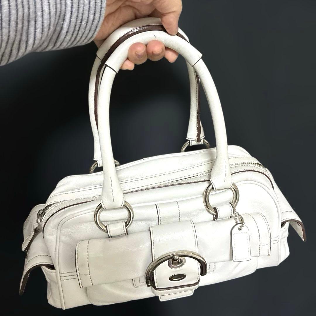 COACH コーチ　ホワイトレザーハンドバッグ　白