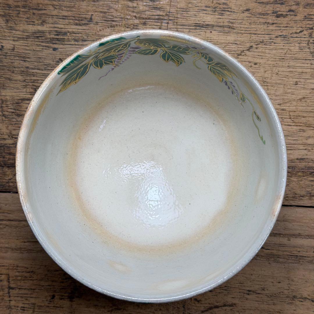 a784 送料込 色絵秋の七草 花房美峰造 在銘 四方桟共箱 茶道具 抹茶碗